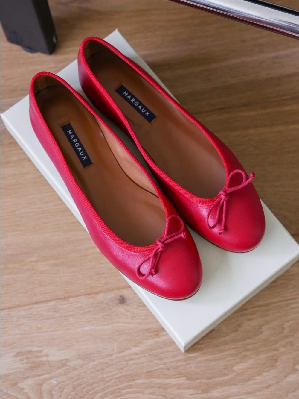 Margaux Red Leather Bow Ballet Flats